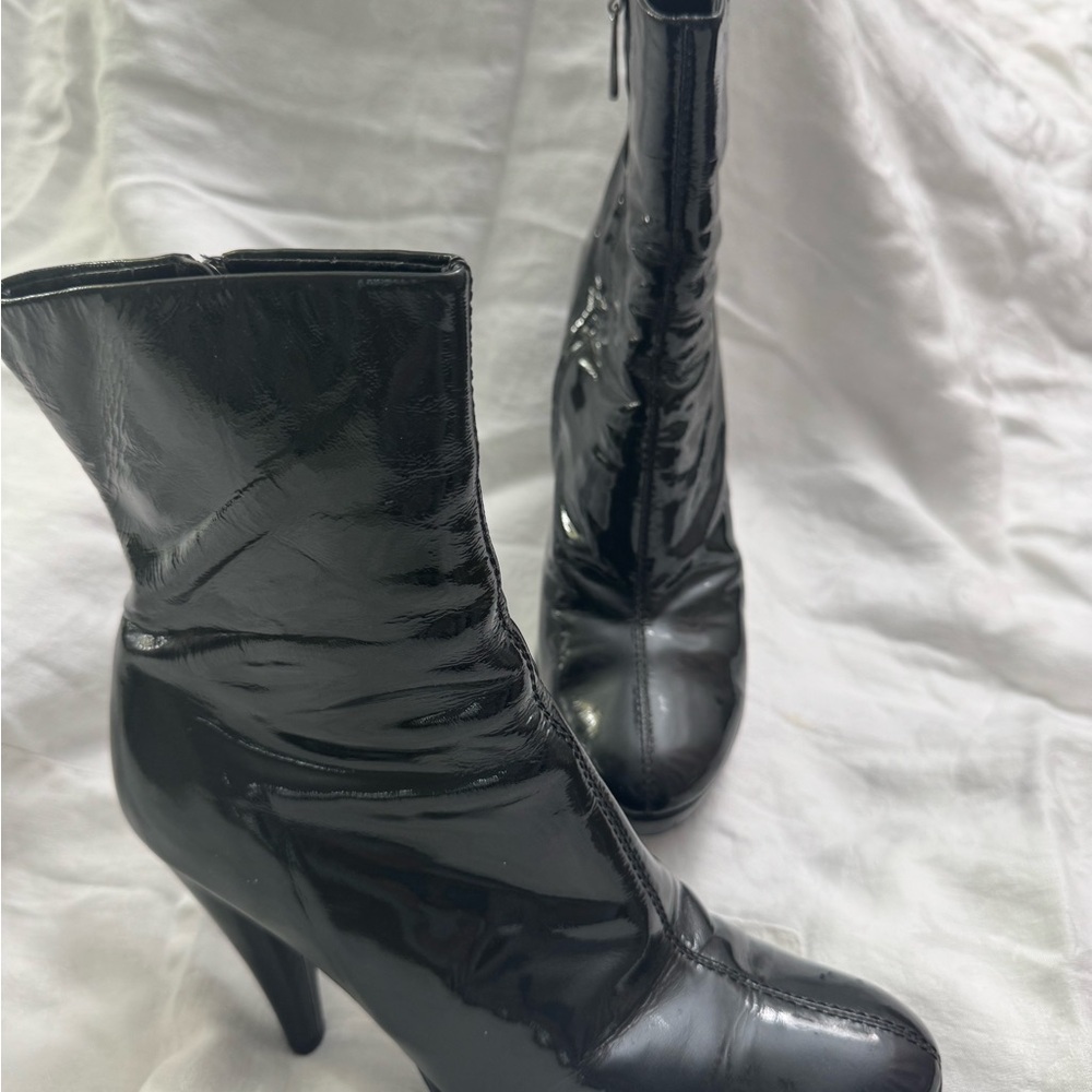 Chic Black Patent Leather Ankle Boots